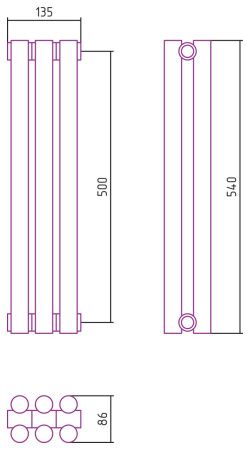Отопительный радиатор ЭСТЕТ-11 н/ж 500х135 / 3 сек (МУАР Темный Титан)