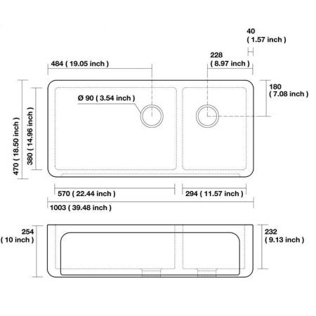 KERASAN Hanna Glasse OXFORDSHIRE Раковина керамическая кухонная 1003x470x254 мм,без отв под смеситель, без сифона, толщина 40 мм, цвет белый, артикул 543001