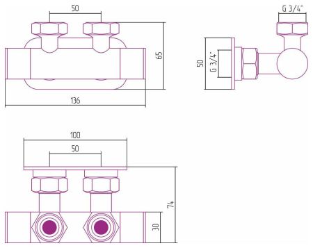 Вентиль, Сунержа, EU50, 2 х НГ G 3/4" / 2 х НГ G 3/4", угловой, скрытый, материал-нержавеющая сталь, цвет-золото