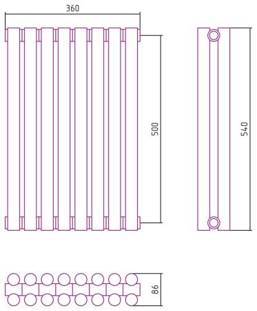 Отопительный радиатор ЭСТЕТ-11 н/ж 500х360 / 8 сек (БЕЛЫЙ)