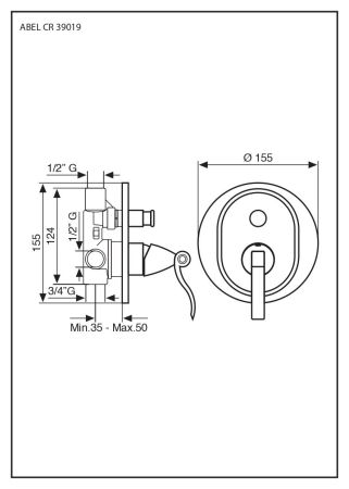 Смеситель Abel внутристенный, с переключателем на 2 выхода, цвет золото, артикул 39019OR