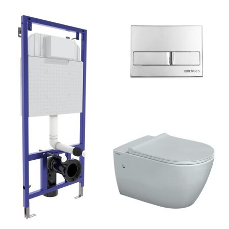 Комплект BERGES: инсталляция NOVUM, кнопка L3, унитаз MASCON  Rimless, сидение дюропласт Toma Slim SO, артикул 043216