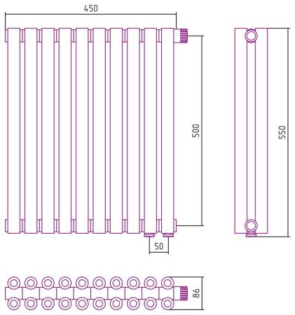 Отопительный радиатор ЭСТЕТ-00 н/ж EU50 500х450 / 10 сек (Состаренная БРОНЗА)