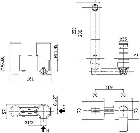 Смеситель для раковины Paffoni Tilt TI105BO70 (с внутренней частью), артикул TI105BO70