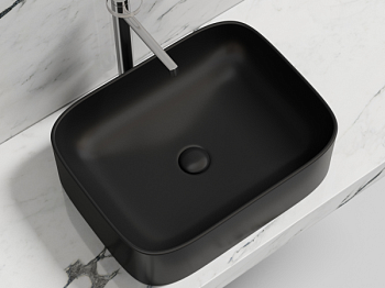 Умывальник чаша накладная прямоугольная (цвет Черный Матовый) Элемент (Element) 505x380x150мм