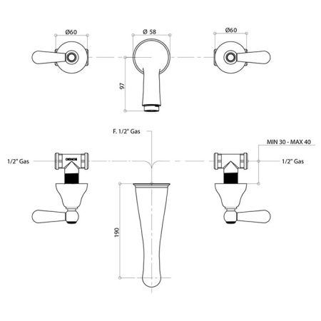 Bongio Oxford Lux Смеситель для раковины, цвет хром/белый фарфор, артикул 19538CR0L