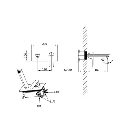 Смеситель для раковины Esse VBFW-1E1CH встраиваемый однорычажный, хром, артикул VBFW-1E1CH