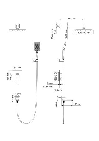 Душевая система встраиваемая WONZON & WOGHAND CUBE 2.0, Хром (WW-88087068-CR), артикул WW-88087068-CR