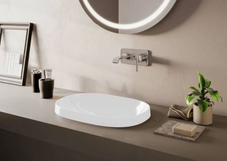 Frame Овальная накладная раковина, 56 см, без отверстия под смеситель, без перелива, цвет белый