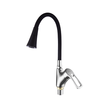 Смеситель для кухни с гибким изливом FASHUN A4466+A7350, хром/черный