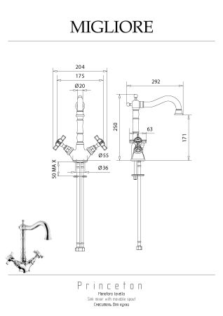CUCINA PRINCETON Смеситель для кухни, хром, артикул 18246