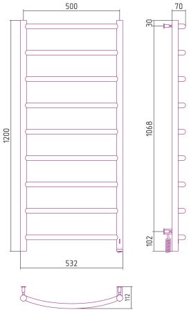 Полотенцесушитель электрический "ГАЛАНТ 4.0" 1200х500 правый (Тёмный титан муар), артикул 15-0831-1250