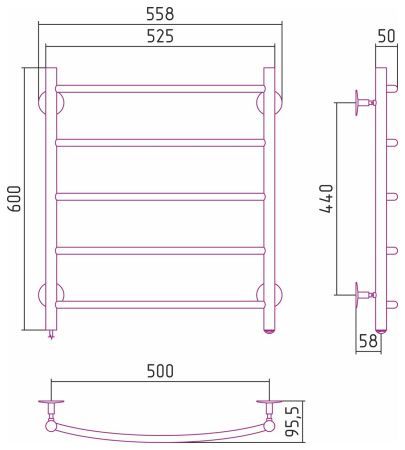 Электрический полотенцесушитель СТИЛЬЕ "Формат 40 Л" 600х500 (5) Г16 (Без покрытия)