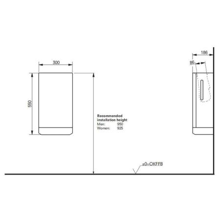 TOTO PUBLIC Сушилка для рук, 300x186x550мм, цвет: белый, артикул TYC424W