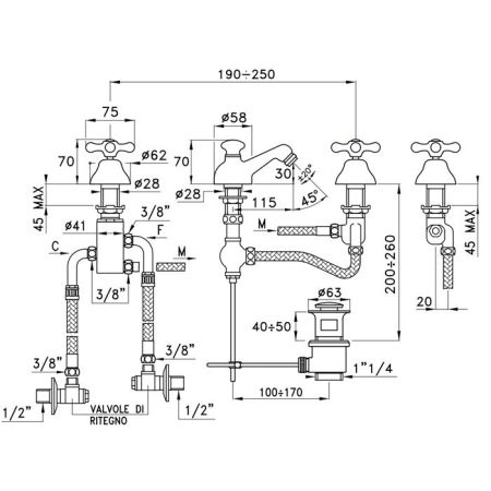 Stella Roma Смеситель для биде на 3 отверстия 3601TC, с донным клапаном, цвет: хром, артикул RM 00202 CR00