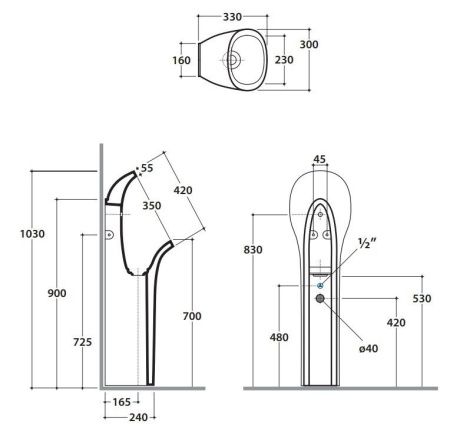 Globo Olivia Писсуар напольный 30x33x103см.В комплекте крепеж, сифон, цвет белый