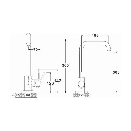 Смеситель для кухни G.Lauf ZAP4-B090, нержавеющая сталь