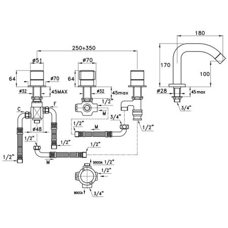 Stella Bamboo Смеситель на борт ванны на 4 отверстия 3256TRTC, цвет: хром, артикул BT 02312 CR00