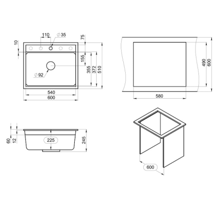 Кухонная мойка GRANULA кварц (6003i, ШВАРЦ), артикул 6003i, ШВАРЦ