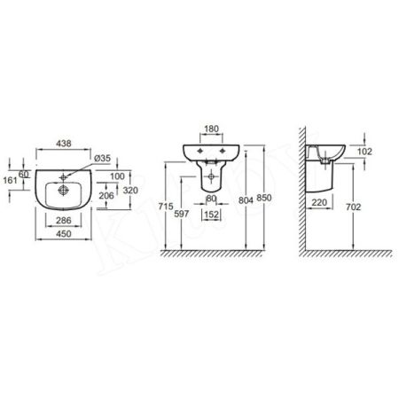 E4760-00 раковина ODEON UP /45 x 32/ (бел), артикул E4760-00