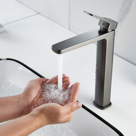 Смеситель для раковины высокий  Raffine F1199T, оружейная сталь