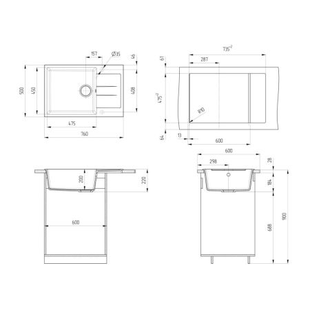 Кухонная мойка Ulgran U-602-343, антрацит, артикул U-602-343