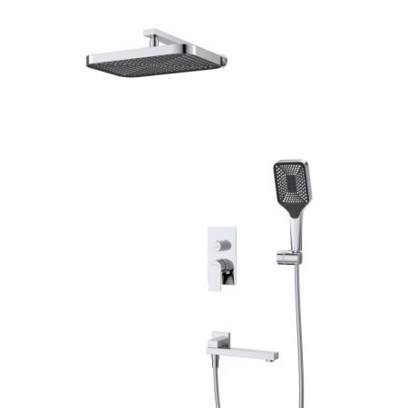 DUE Душевой комплект встраиваемый с изливом (смеситель встраиваемый, верхний душ, ручной душ со шлангом, штуцер с держателем), хром DUE-VDSET-CRM, артикул DUE-VDSET-CRM