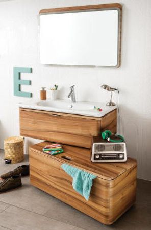Тумба Nest с раковиной c 1м ящиком, 80 см, с LED подсветкой, цвет натуральная древесина, артикул 56138
