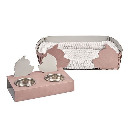 ADJ Подставка с мисками Dog, хром, 40x22xH7.5 см., цвет: пепельная роза/устричный, артикул 1571D.07/02