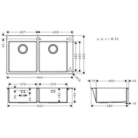 HG SilicaTec  S711-F765 Кухонная мойка  50х86,5х19 см, 2 чаши, цвет: под сталь, артикул 43303800