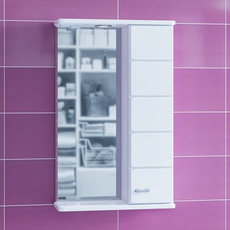Зеркальный шкаф СаНта Омега 50 с подсветкой, правый, цвет белый 107002, артикул 107002