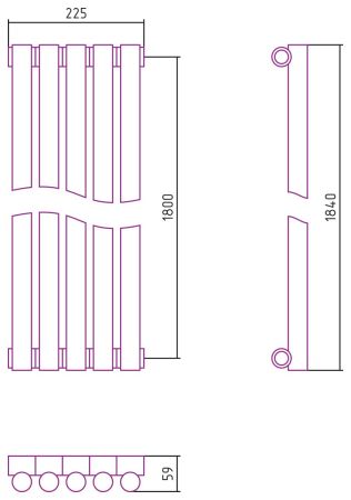 Отопительный радиатор ЭСТЕТ-1 н/ж 1800х225 / 5 сек (БЕЛЫЙ), артикул 12-0301-1805