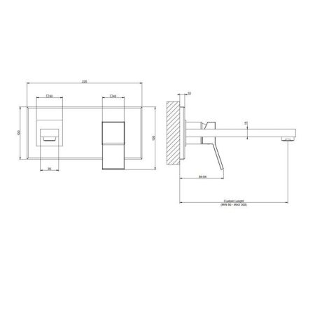 Gessi Rettangolo K Встраиваемый однорычажный смеситель для раковины с индивидуальной длиной излива (70-300мм)(внешние части), цвет: черный, артикул 53084#299