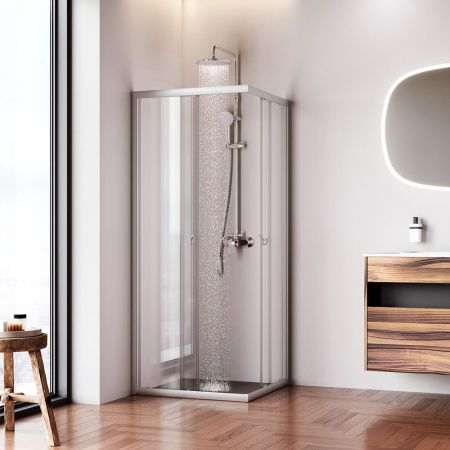 W87G-403-8080-MT Sunny душ огражд квадратн, раздвижн двери 80x80 серебро,стекло прозрачн, артикул W87G-403-8080-MT