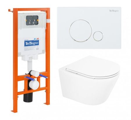 Комплект инсталляции BELBAGNO BB002-80 с унитазом TRE и клавишей смыва, артикул BB8001CHR/SC/BB002-80/BB014-SR-BIANCO