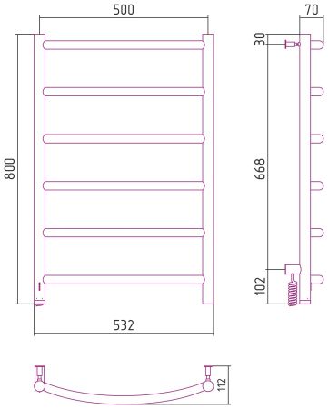 Полотенцесушитель электрический "ГАЛАНТ 4.0" 800х500 левый (Без покрытия), артикул 00-0830-8050