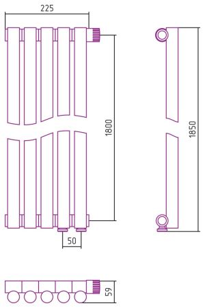 Отопительный радиатор ЭСТЕТ-1 н/ж EU50 правый 1800х225 / 5 сек (Состаренная Латунь), артикул 051-0311-1805