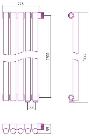Отопительный радиатор ЭСТЕТ-1 н/ж EU50 правый 1200х225 / 5 сек (ЗОЛОТО), артикул 03-0311-1205