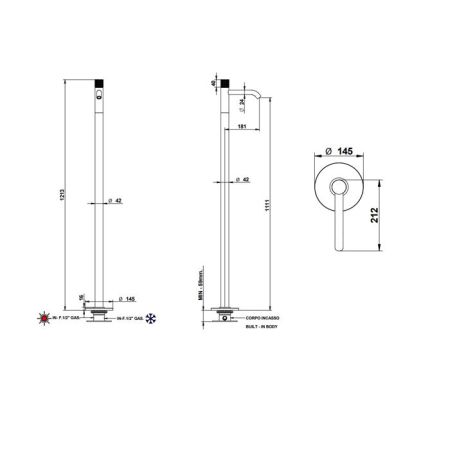 Bongio Capsule Смеситель напольный для раковины., цвет хром/ручка GG(с внутр частью 097440000), артикул 88533CRGG