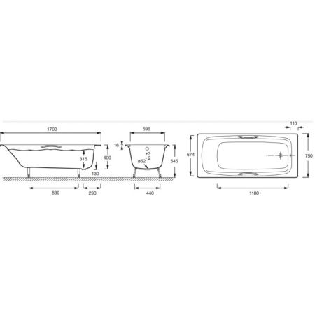 Ванна JACOB DELAFON DIAPASON (170*75) E2926-00 (с отв.д/ручек, белый, перелив стандарт., AntiSlip), шт, артикул E2926-00