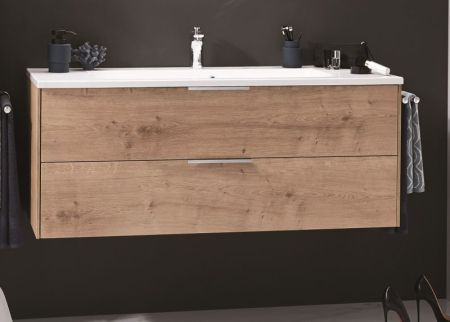 Puris D.Light, тумба + раковина из минерального литья 1200 мм, цвет дуб натуральный, артикул SETDL121(785/185)