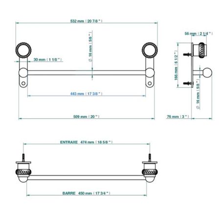 THG DIPLOMATE ROPED RINGS Полотенцедержатель 450 мм., цвет хром/золото, артикул U4C-G02-514/45