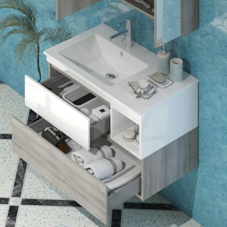 Тумба с раковиной Фортуна 90 Opadiris Белый/светлое дерево, артикул 