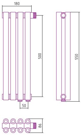 Отопительный радиатор ЭСТЕТ-00 н/ж EU50 500х180 / 4 сек (ЗОЛОТО), артикул 03-0322-5004