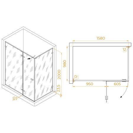 Душевой уголок с распашной дверью на петлях - RGW SV-040Gr (Прозрачное, 1600x1000), артикул 353204060-110