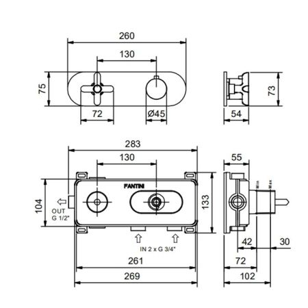 Fantini Icona Classic Термостатический встраиваемый смеситель для душа, 3/4'', цвет черный матовый, артикул 53 13 R731B