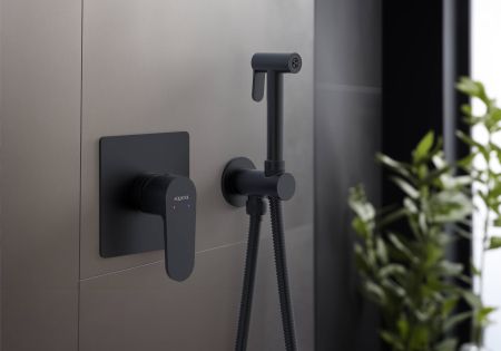 Набор с гигиеническим душем (смеситель + гигиеническая лейка + шланг + шланговое подсоединение с держателем) AQUATEK, матовый черный AQ1219MB ОБЕРОН, артикул AQ1219MB