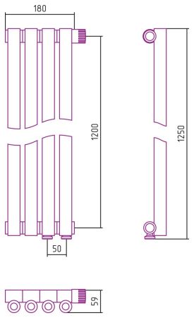 Отопительный радиатор ЭСТЕТ-0 н/ж EU50 правый 1200х180 / 4 сек (БЕЛЫЙ), артикул 12-0321-1204