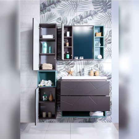 Тумба с раковиной и нишей Бриклаер КРИСТАЛЛ 80, графит/муссон, артикул КРИСТАЛЛ 80