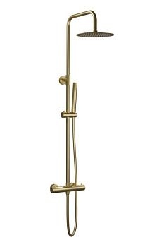 AQG Nite, душевая колонна регул. по высоте 95-150 см: c термостатом и круглым верхним душем 25 см, цвет матовое золото (PVD)